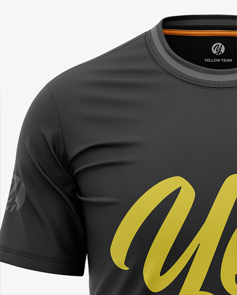 Men S Tight Round Collar T Shirt Front View In Apparel Mockups On Yellow Images Object Mockups