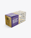 250g Butter Block In Metallic Foil Wrap Mockup - Halfside View (High-Angle Shot)