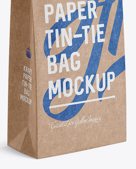 Kraft Paper Bag w/ a Paper Tin-Tie Mockup - Halfside View