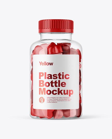 Download Plastic Bottle with Gummies Mockup in Bottle Mockups on Yellow Images Object Mockups