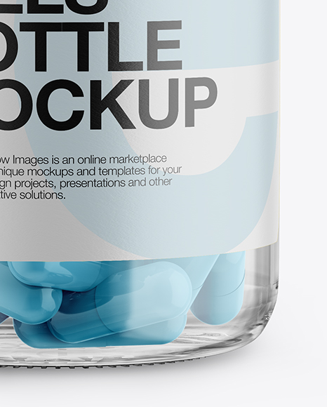 Clear Glass Bottle With Pills Mockup   Front View PSD #1