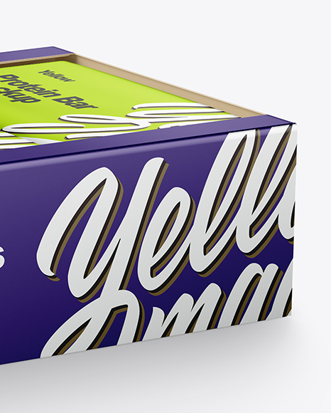 Download 12 Protein Bars Box Mockup In Box Mockups On Yellow Images Object Mockups PSD Mockup Templates