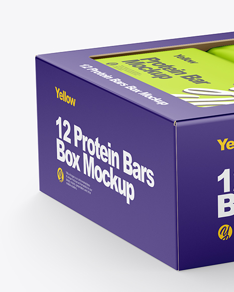 Download 12 Protein Bars Box Mockup In Box Mockups On Yellow Images Object Mockups PSD Mockup Templates