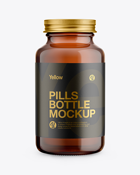Amber Glass Pills Bottle Mockup   Front View PSD #2