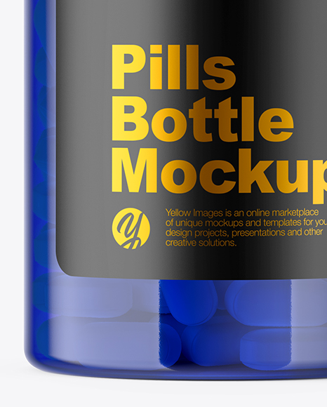 Blue Pills Bottle Mockup in Bottle Mockups on Yellow Images Object Mockups