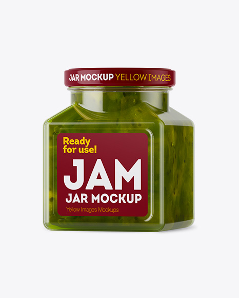 Download Glass Kiwi Jam Jar Mockup Halfside View In Jar Mockups On Yellow Images Object Mockups PSD Mockup Templates