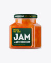 Glass Apricot Jam Jar Mockup - Halfside View on Yellow Images Object