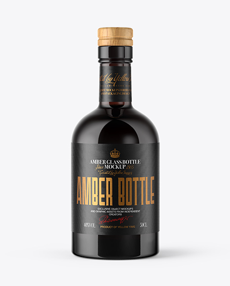 Amber Glass Bottle with Wooden Cap Mockup PSD #2