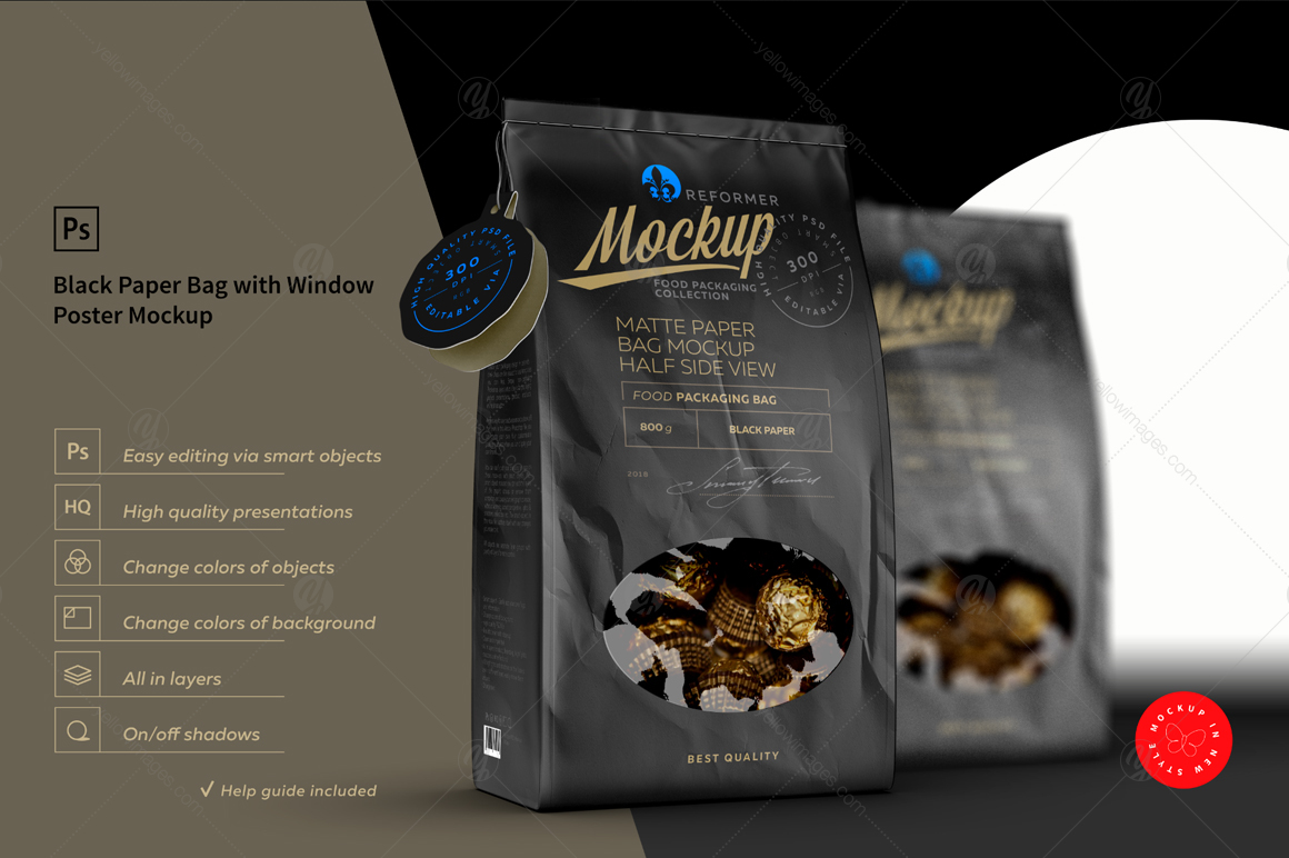 Black Paper Bag With Window Poster Mockup In Packaging Mockups On Yellow Images Creative Store