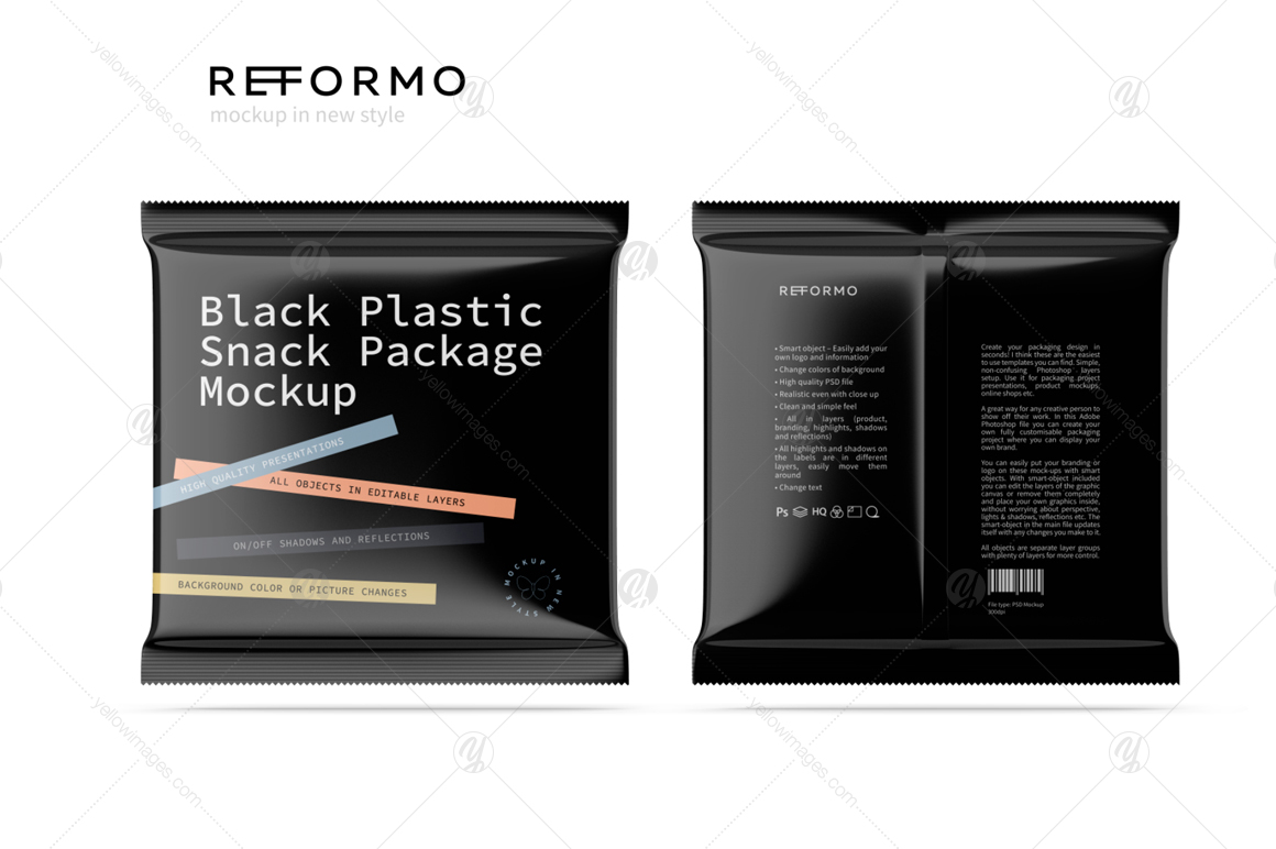 Download Black Plastic Snack Package Mockup In Packaging Mockups On Yellow Images Creative Store