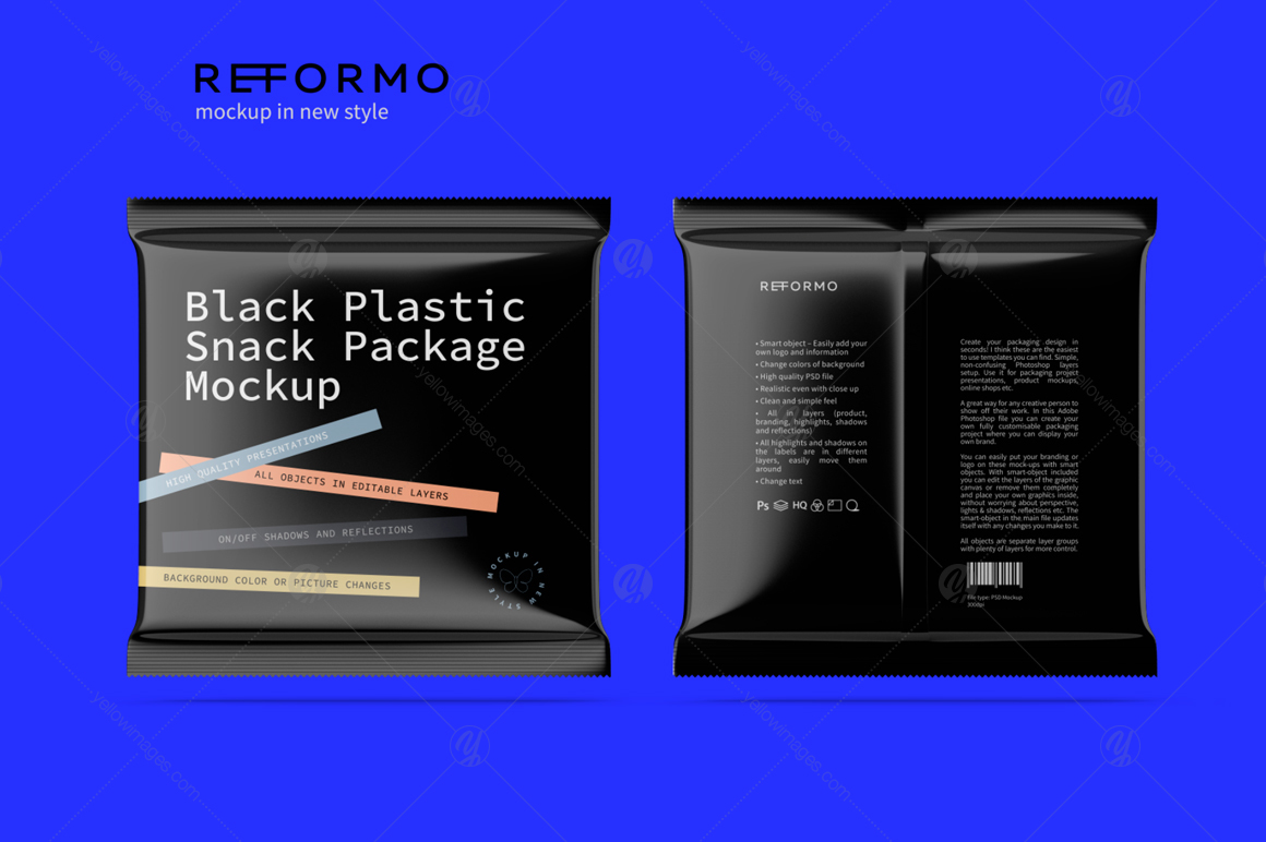 Download Black Plastic Snack Package Mockup In Packaging Mockups On Yellow Images Creative Store