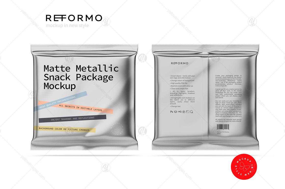 Download Matte Metallic Snack Package Mockup In Packaging Mockups On Yellow Images Creative Store Yellowimages Mockups