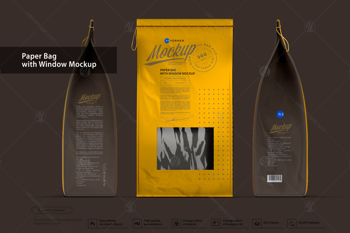 Paper Bag With Window Mockup In Packaging Mockups On Yellow Images Creative Store