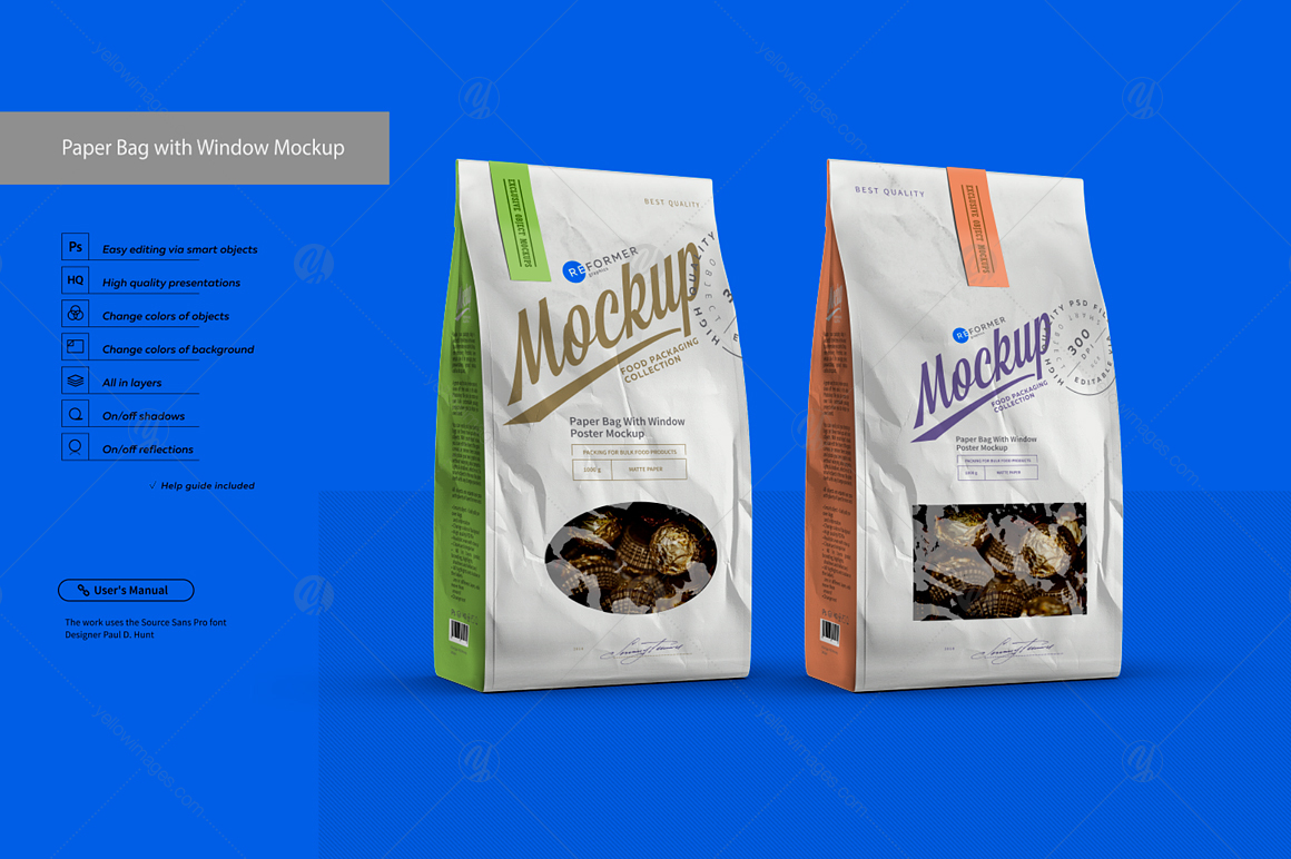 Download White Paper Bag With Window Mockup In Packaging Mockups On Yellow Images Creative Store