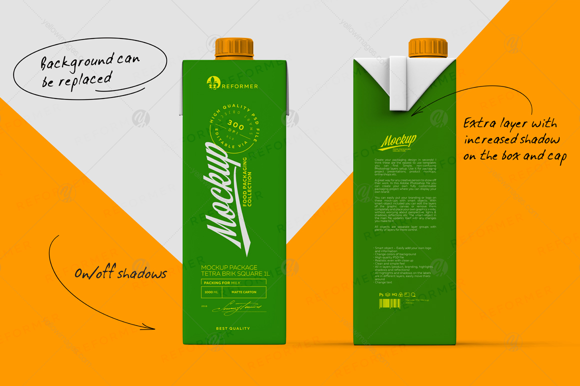 Mockup Poster Package Tetra Brik Square 1l In Packaging Mockups On Yellow Images Creative Store