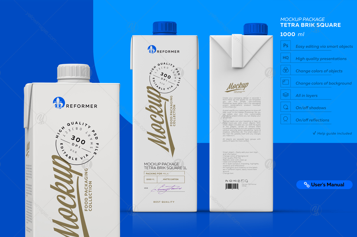 Mockup Package Tetra Brik Square 1l In Packaging Mockups On Yellow Images Creative Store