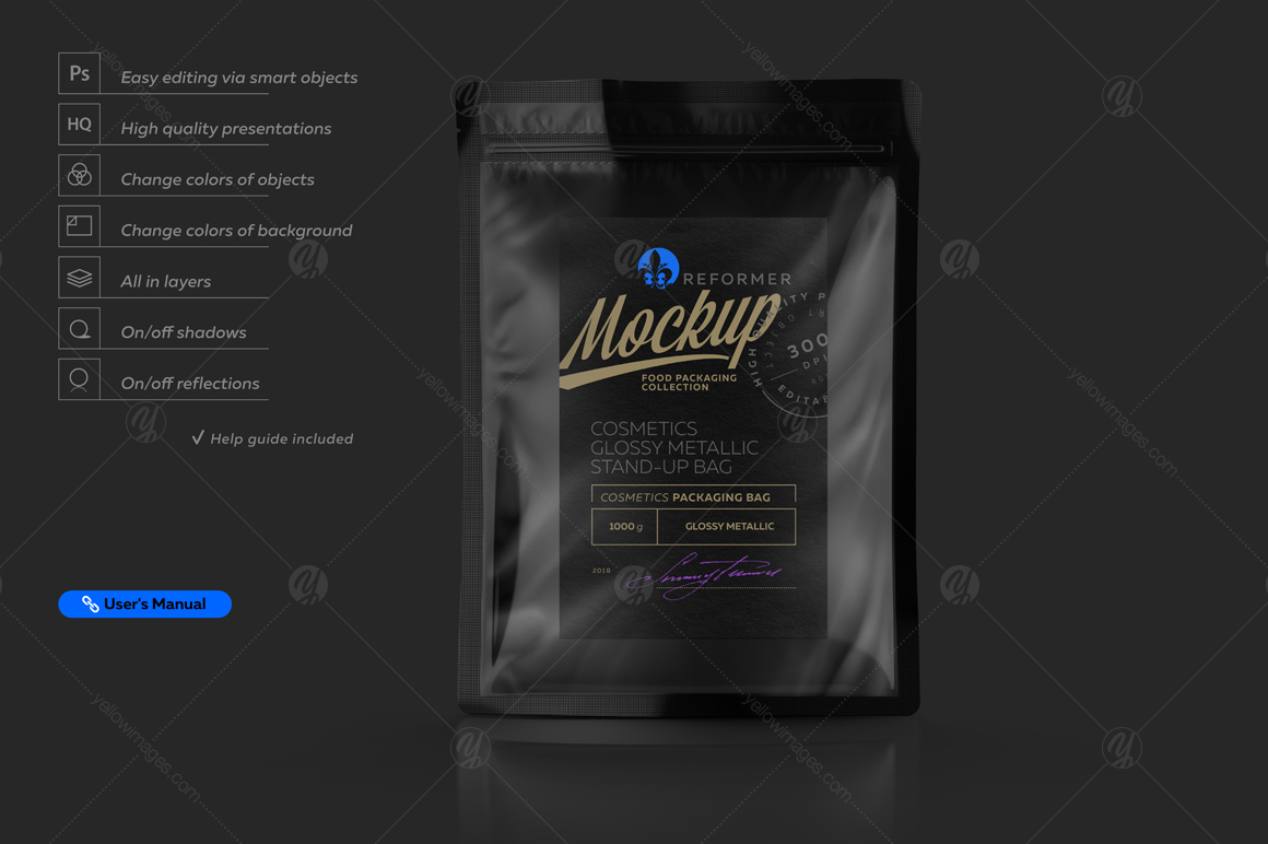 Download Glossy Black Stand Up Bag Mockup In Packaging Mockups On Yellow Images Creative Store