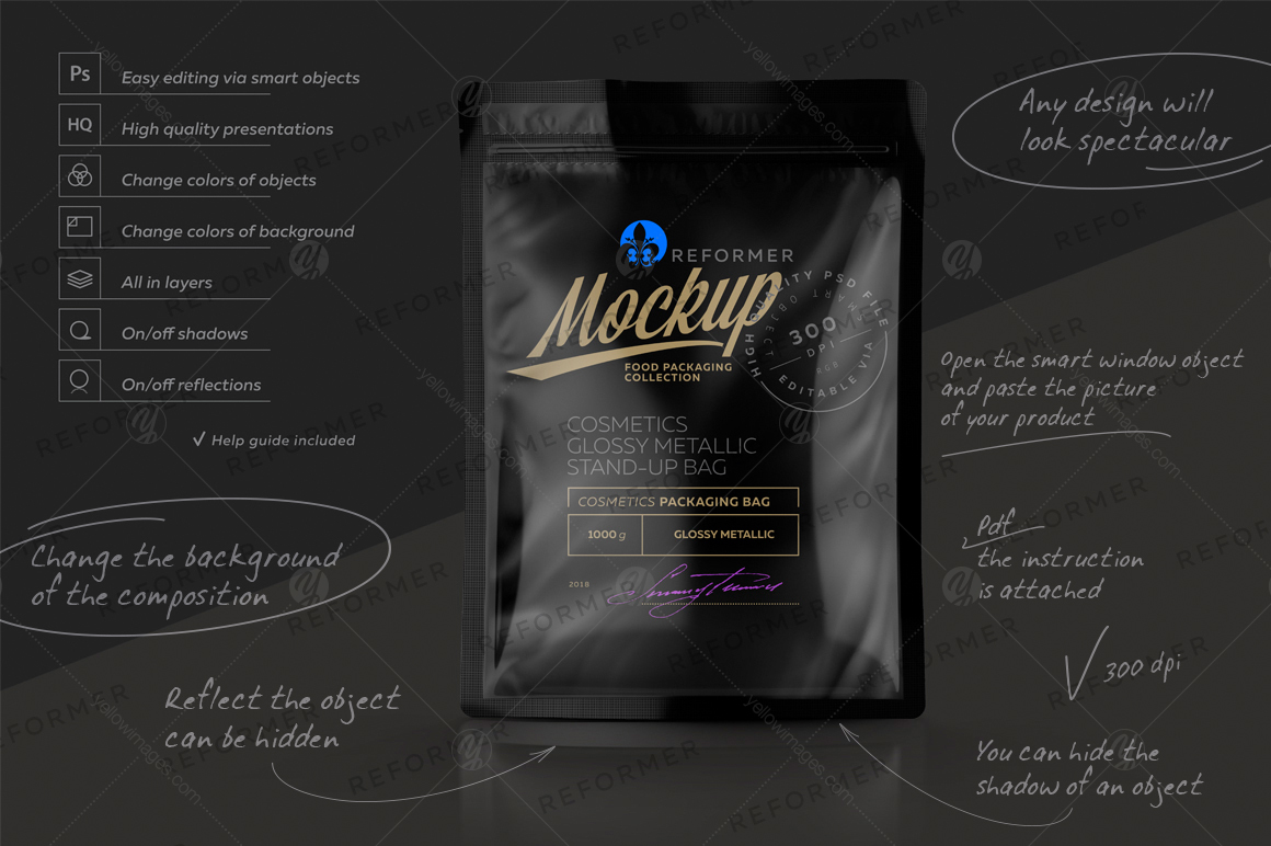 Download Glossy Black Stand Up Bag Mockup In Packaging Mockups On Yellow Images Creative Store