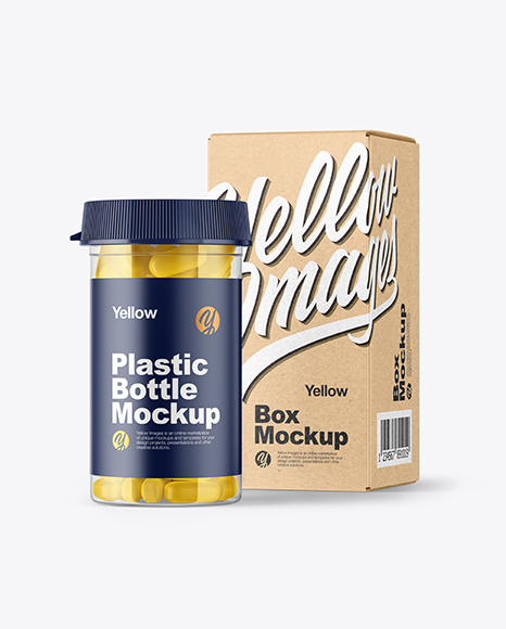 Download Clear Pills Bottle with Box Mockup in Bottle Mockups on ...