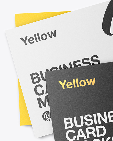 Download Three Business Cards Mockup In Stationery Mockups On Yellow Images Object Mockups PSD Mockup Templates