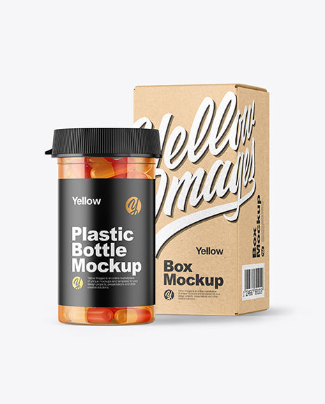 Clear Pills Bottle with Box Mockup PSD #2