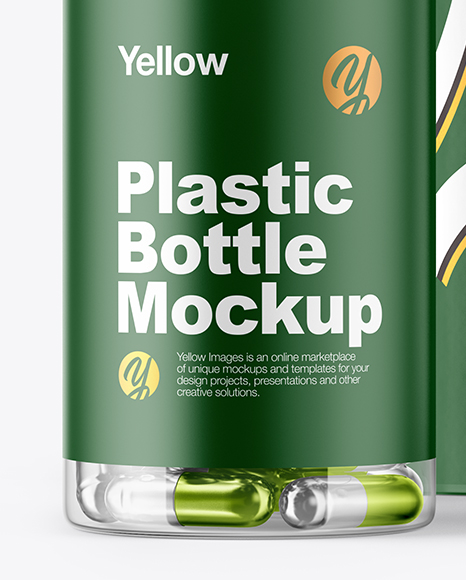 Download Clear Pills Bottle with Box Mockup in Bottle Mockups on Yellow Images Object Mockups