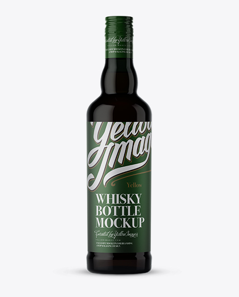 Dark Green Glass Bottle With Whisky Mockup on Yellow Images Object Mockups