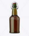 Green Glass Beugle Bottle w/ Beer Mockup - Front View on Yellow Images