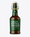 Green Glass Beugle Bottle w/ Beer Mockup - Front View on Yellow Images