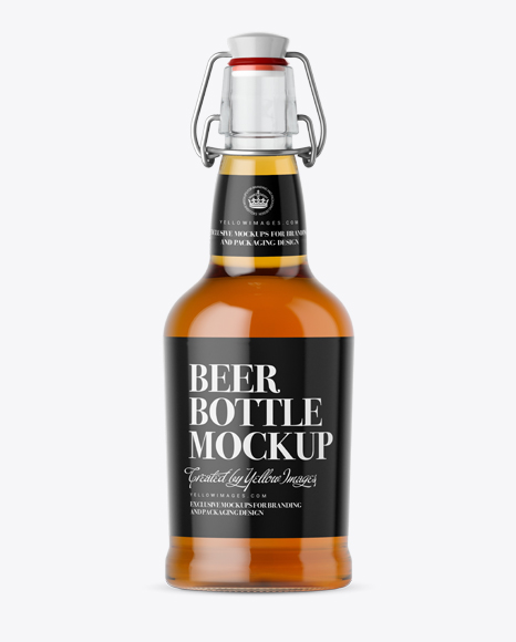 Clear Glass Beugle Bottle W Beer Mockup Front View In Bottle Mockups On Yellow Images Object Mockups