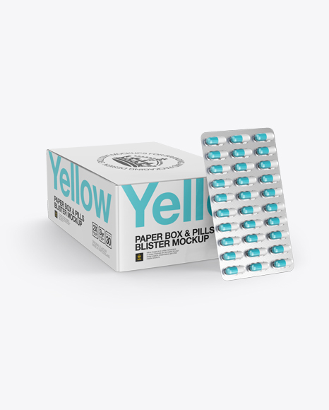 Download Pills Blister Paper Box Mockup 3 4 View High Angle Shot In Box Mockups On Yellow Images Object Mockups PSD Mockup Templates