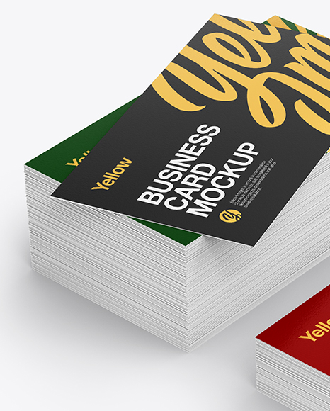 Stack of Business Cards Mockup in Stationery Mockups on Yellow Images