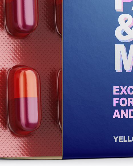 Opened Paper Box   Frosted Pills Blister Mockup   Half Side View PSD #1