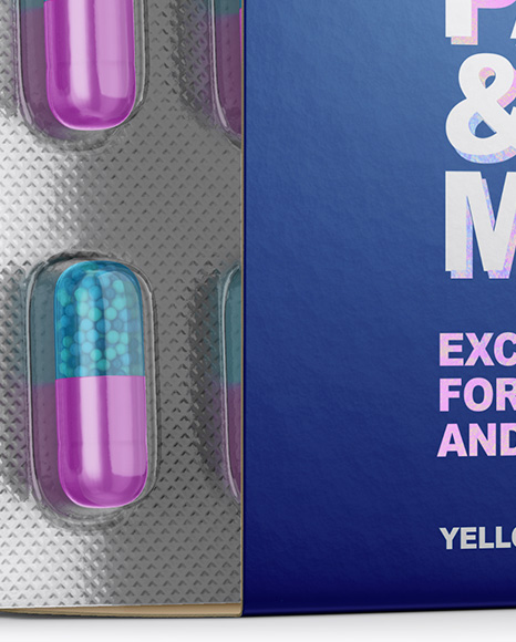 Opened Paper Box   Pills Blister Mockup   Half Side View PSD #1