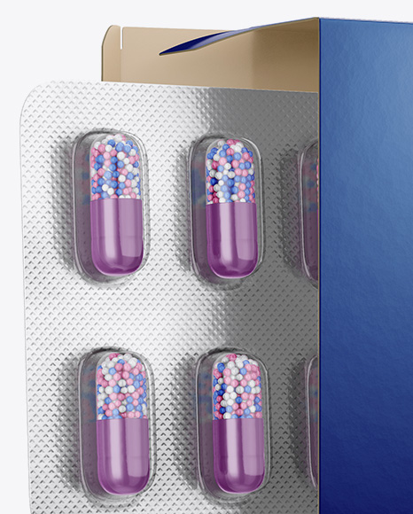 Download Opened Paper Box & Pills Blister Mockup - Half Side View ...