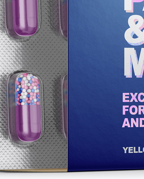 Opened Paper Box   Pills Blister Mockup   Half Side View PSD #1