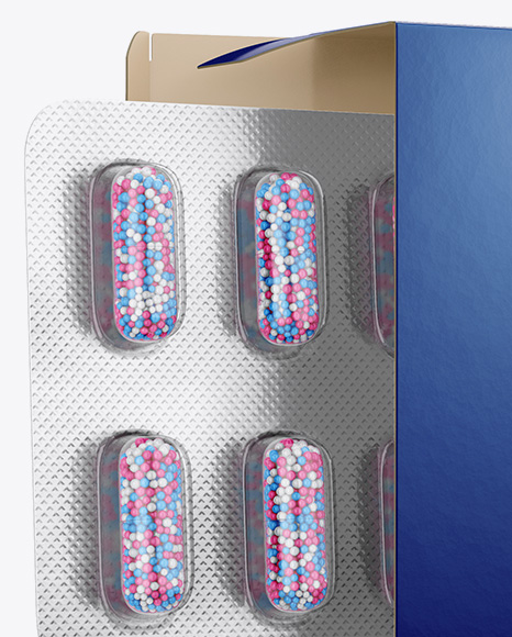 Download Opened Paper Box & Pills Blister Mockup - Half Side View ... Yellowimages Mockups