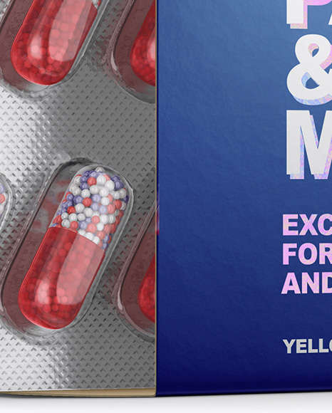 Opened Paper Box   Pills Blister Mockup   Half Side View PSD #1