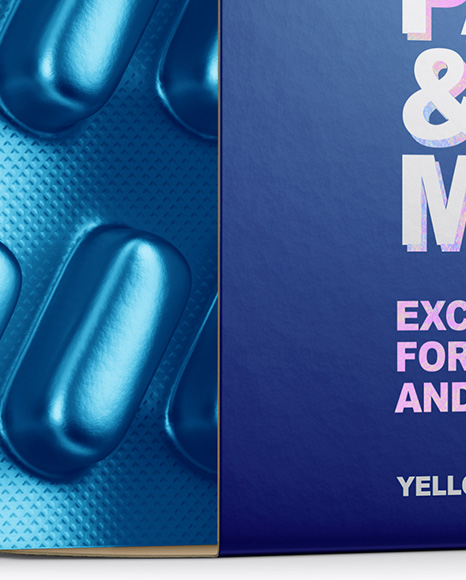 Opened Paper Box   Metallic Pills Blister Mockup   Half Side View PSD #1