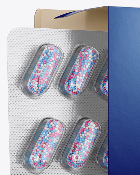 Opened Paper Box   Pills Blister Mockup   Half Side View PSD #2