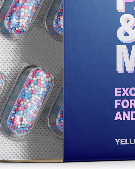Download Opened Paper Box & Pills Blister Mockup - Half Side View ... Yellowimages Mockups