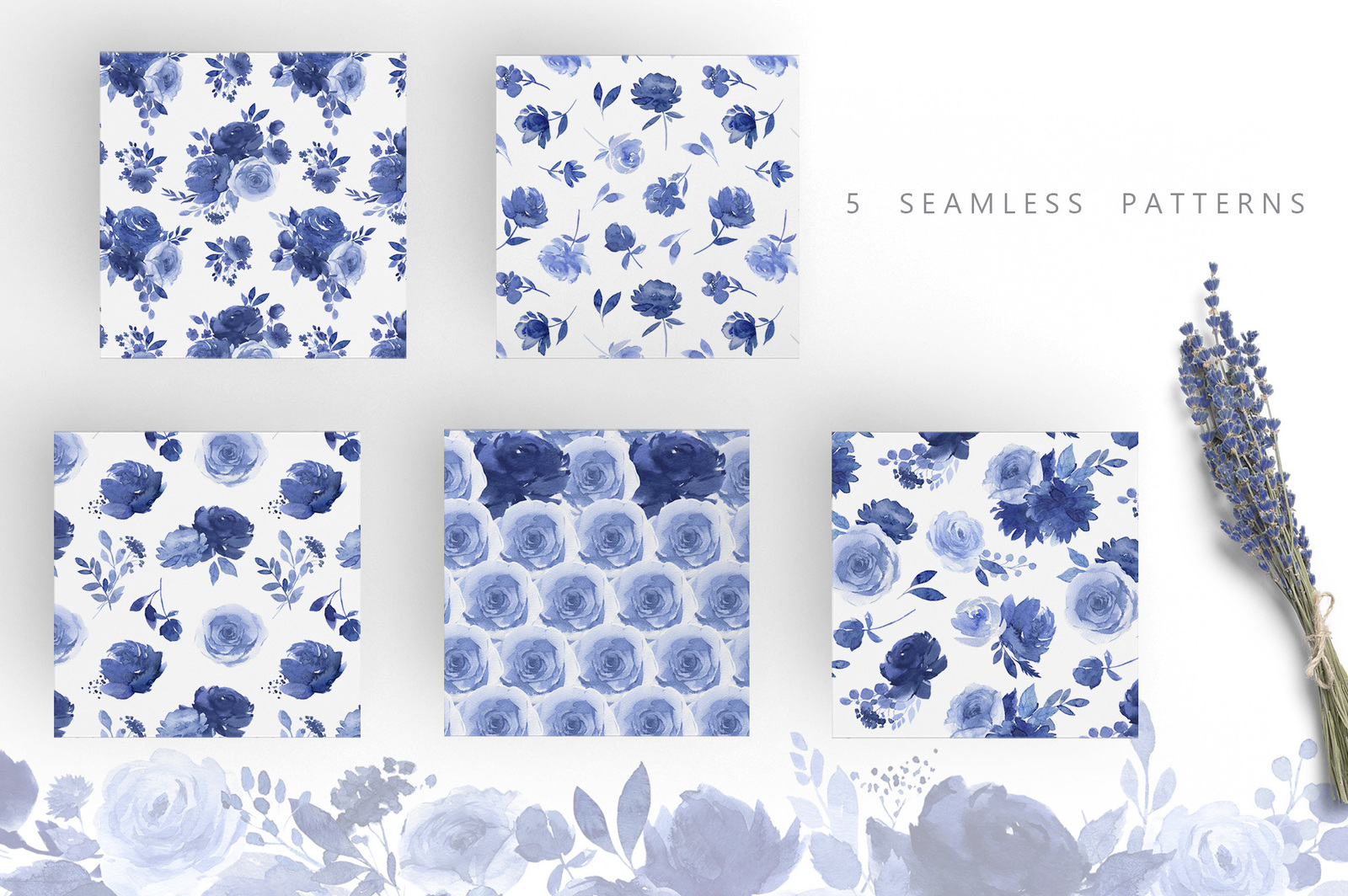 Watercolor Blue Flower Collection on Yellow Images Creative Store