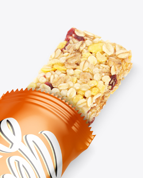 Opened Snack Bar Mockup In Flow Pack Mockups On Yellow Images Object Mockups