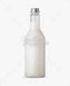 Download 500ml Clear Glass Bottle w/ Milk Mockup in Bottle Mockups on Yellow Images Object Mockups