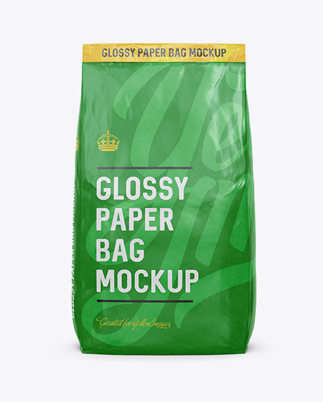 Download Glossy Paper Bag Mockup Front View In Bag Sack Mockups On Yellow Images Object Mockups