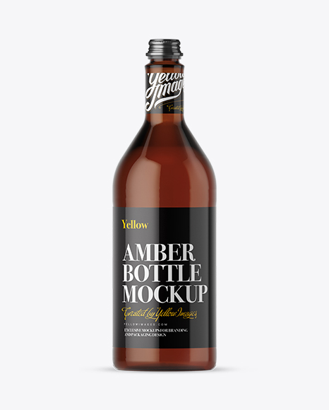 1L Amber Glass Beverage Bottle Mockup on Yellow Images Object Mockups