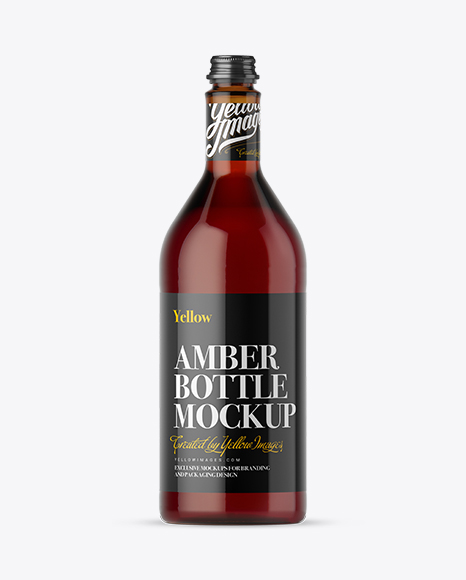 1L Amber Glass Bottle w/ Red Beverage Mockup 1L Amber Glass Bottle w/ Red Beverage Mockup