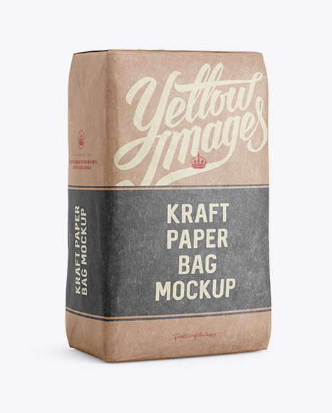 Download Kraft Paper Bag Mockup Halfside View In Bag Sack Mockups On Yellow Images Object Mockups