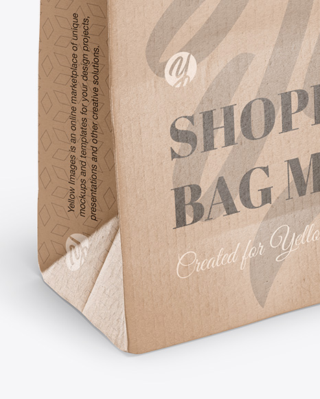 Download Kraft Glossy Shopping Bag With Rope Handle Mockup Halfside View High Angle Shot In Bag Sack Mockups On Yellow Images Object Mockups