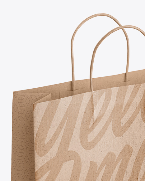 Download Kraft Matte Shopping Bag With Rope Handle Mockup Halfside View High Angle Shot In Bag Sack Mockups On Yellow Images Object Mockups Yellowimages Mockups